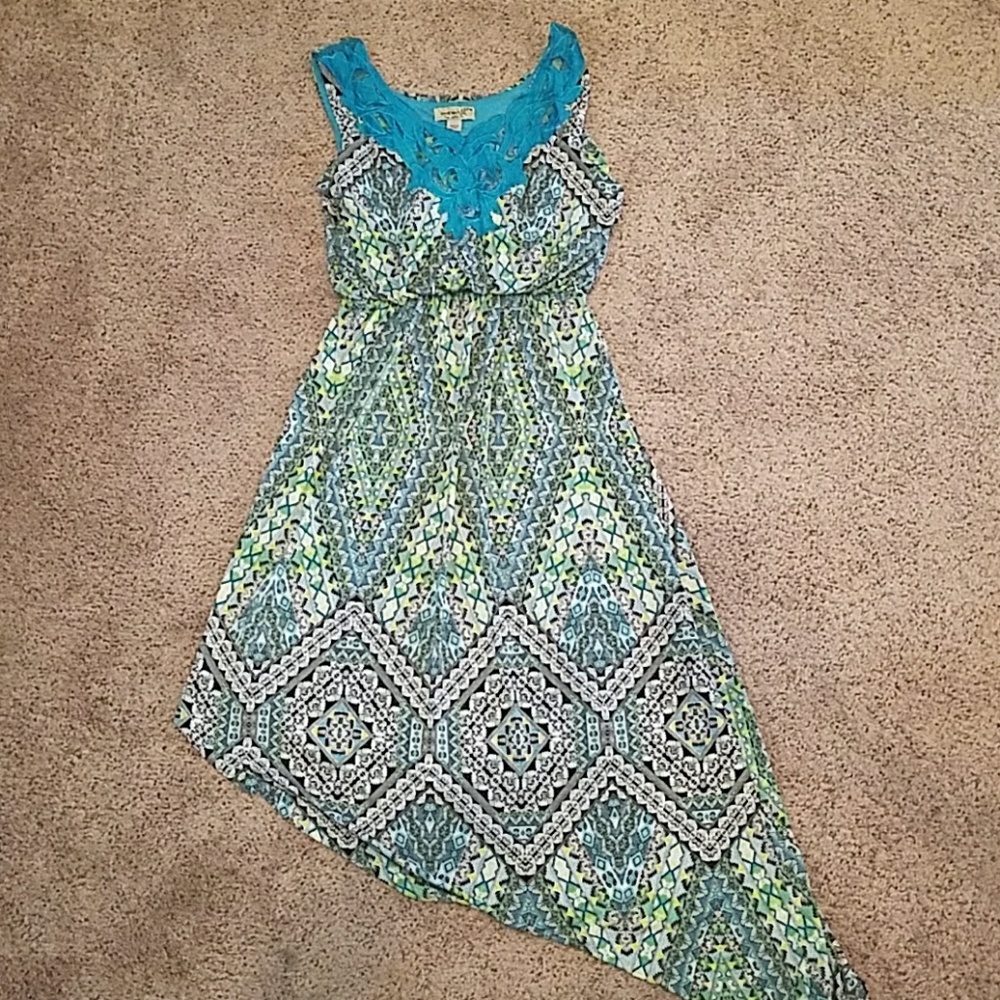 Silky Blue and Green One World Dress